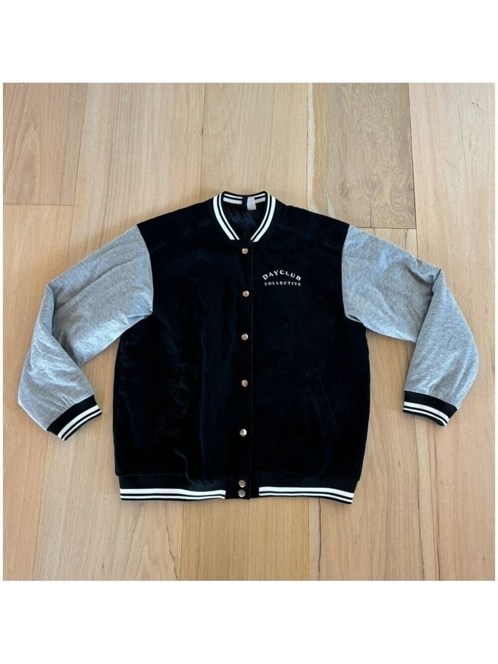 Divided Black Gray & White Varsity Jacket Dayclub Collective Size Small
